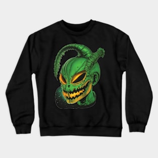 Happy Alien Face, Scary Alien Pumpkin Head Crewneck Sweatshirt